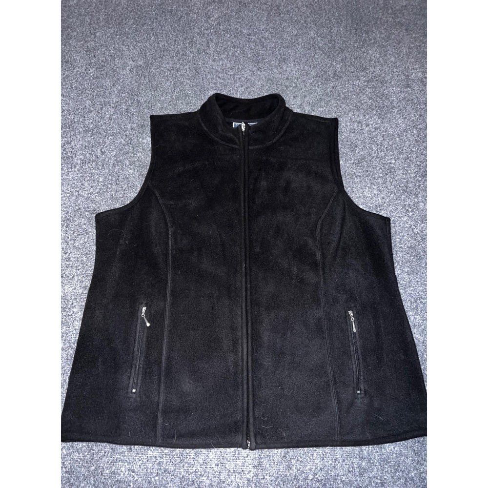 Karen Scott Sport Womens 1X Black Fleece Full Zip Vest Sleeveless Jacket Pockets